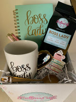Load image into Gallery viewer, Boss Lady Coffee Lovers Gift Set with Costa Rican Ground Coffee Mug Journal Pens and Scoop Clip - RollinsCafe

